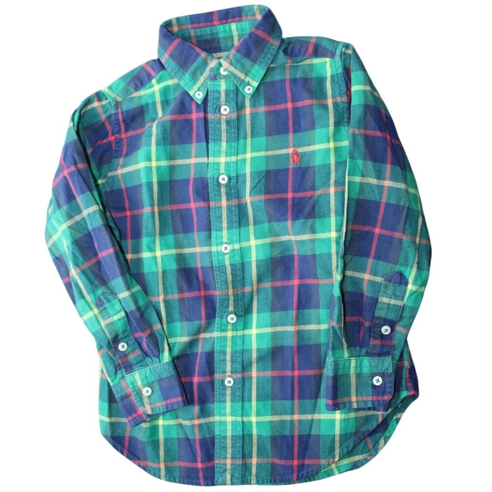 Polo Ralph Lauren Boys Long Sleeves Button Down Plaid Holiday Size 5